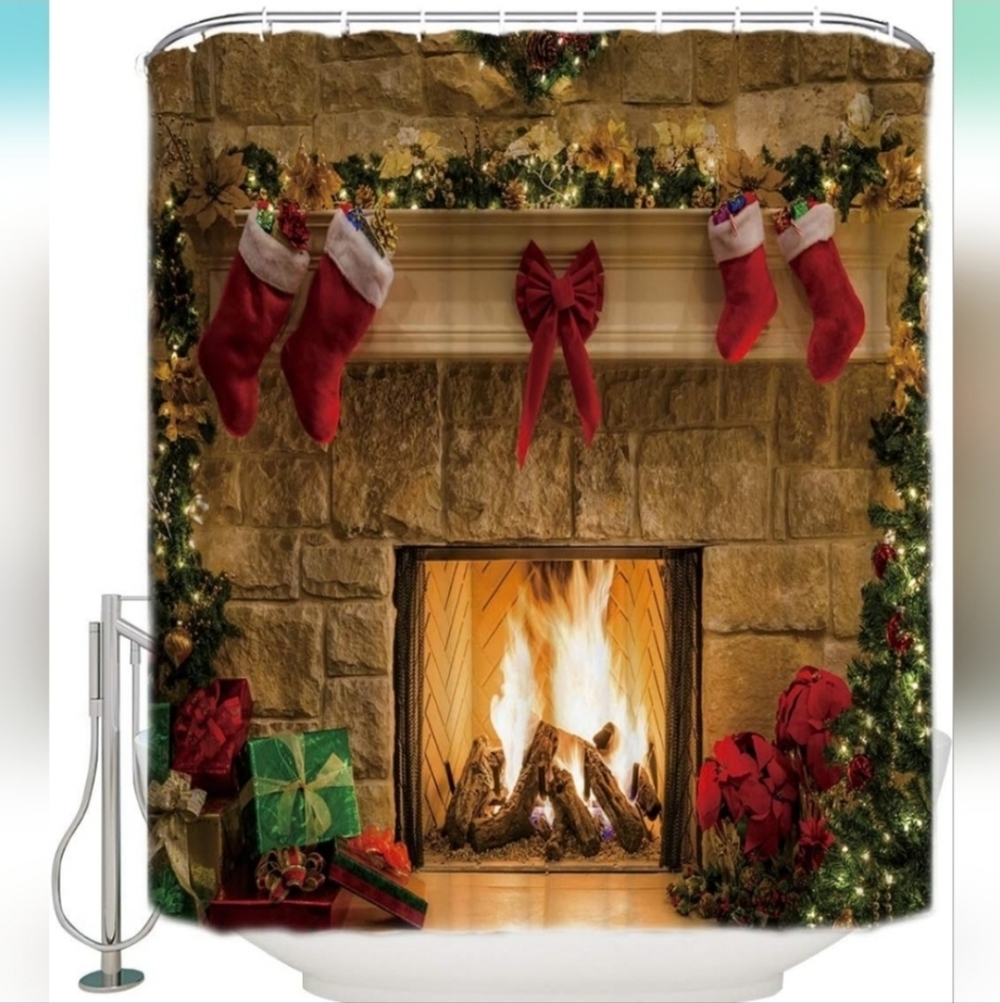 Festive Fireplace Shower Curtain
